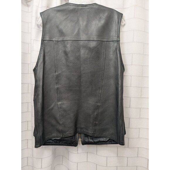 Black Leather Biker Vest With Zipper & Snap Closures 4 Pockets Supple Feel - Picture 3 of 6